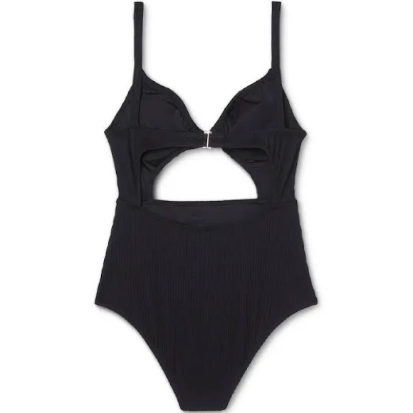 Shade & Shore Ribbed Tunnel tie front Cut Out One piece swimsuit Black Size M - Picture 5 of 7